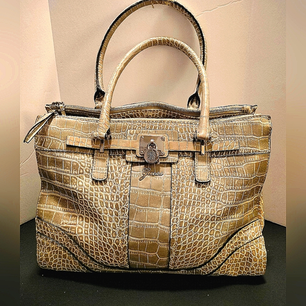 Authentic Guess Grey Croc Carry all Handbag Satchel